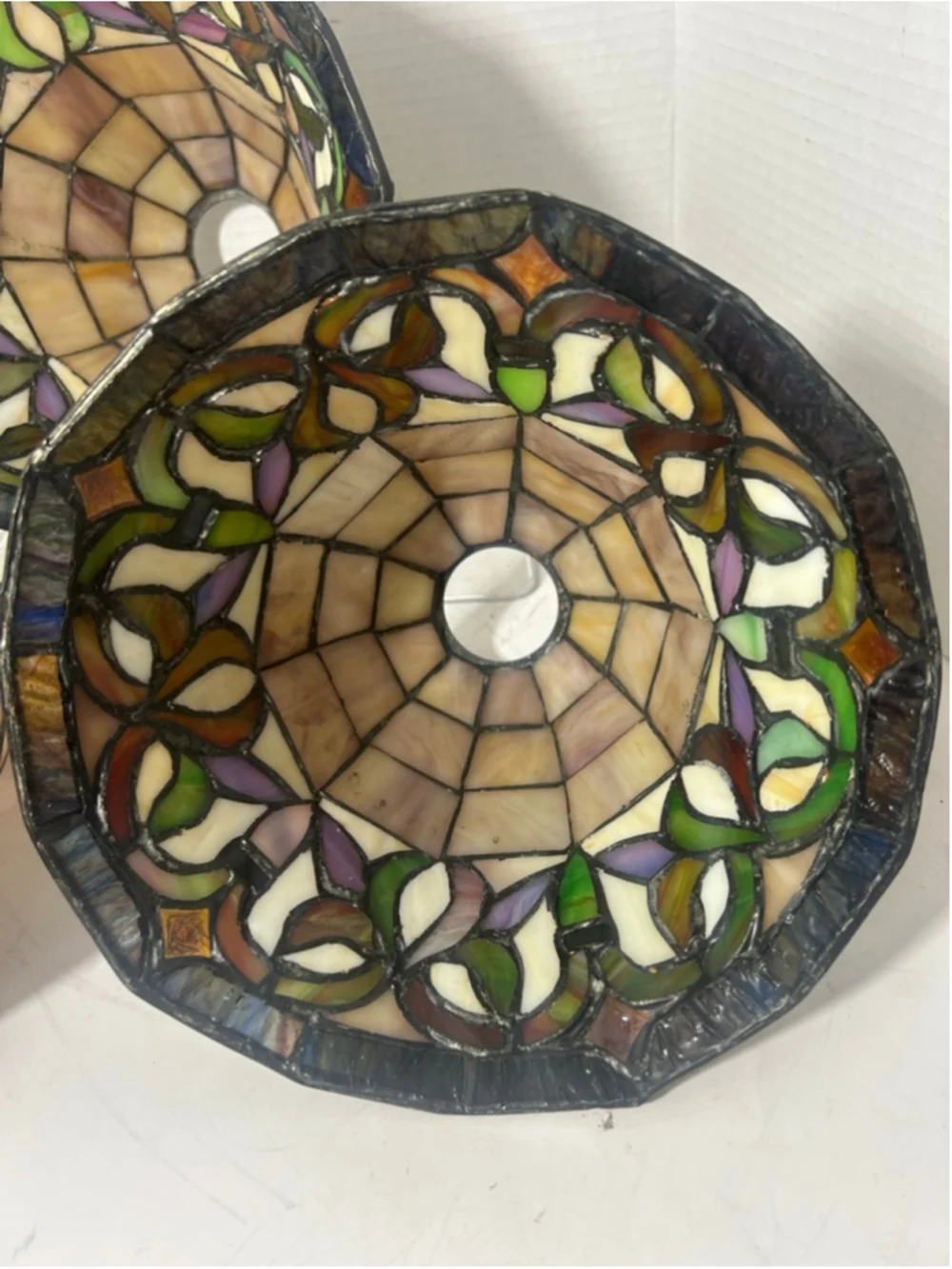 Vintage Tiffany Style Marble Slag Stained Glass Lamp Shades Set 3 Floral Retro